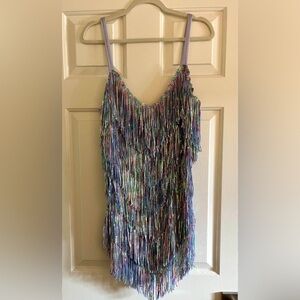 Lavender Shake It My Way Short Sequin Fringe Mini Dress Size L